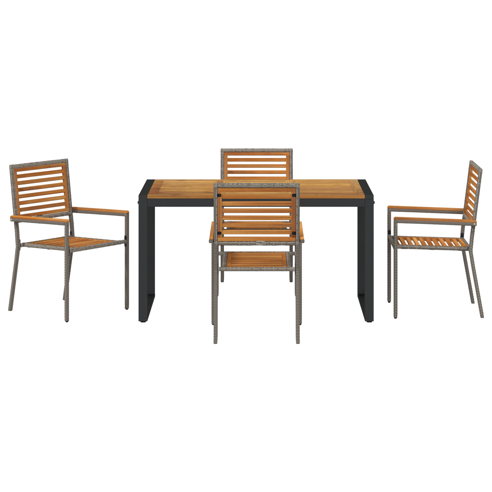 Set da pranzo per giardino  5 pezzi in rattan poly grigio Acacia