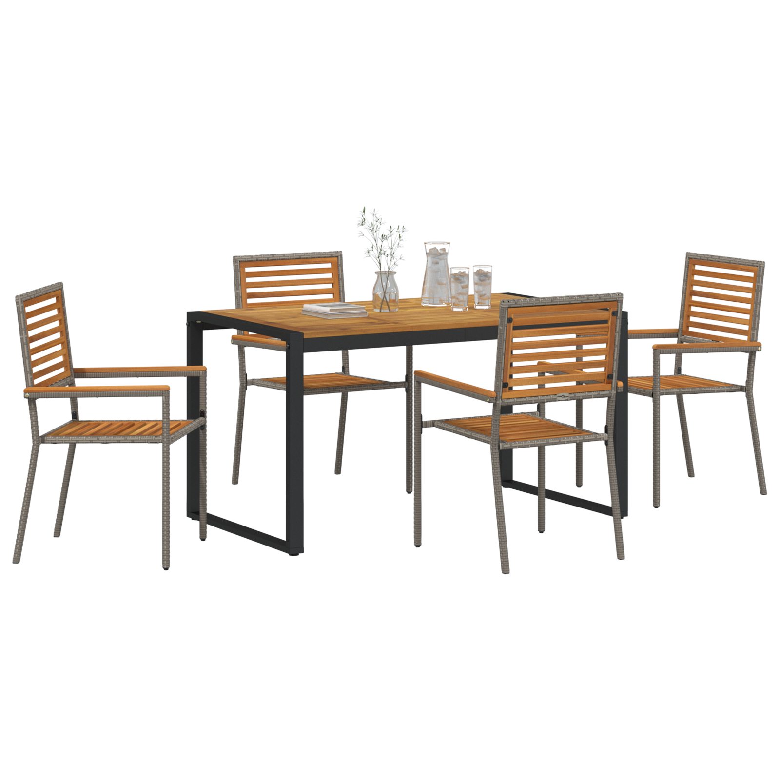 Set da pranzo per giardino  5 pezzi in rattan poly grigio Acacia