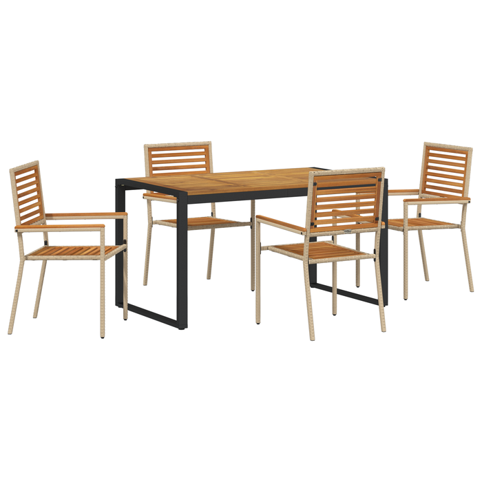 Set da pranzo da giardino  5 pezzi Beige Poly Rattan Acacia