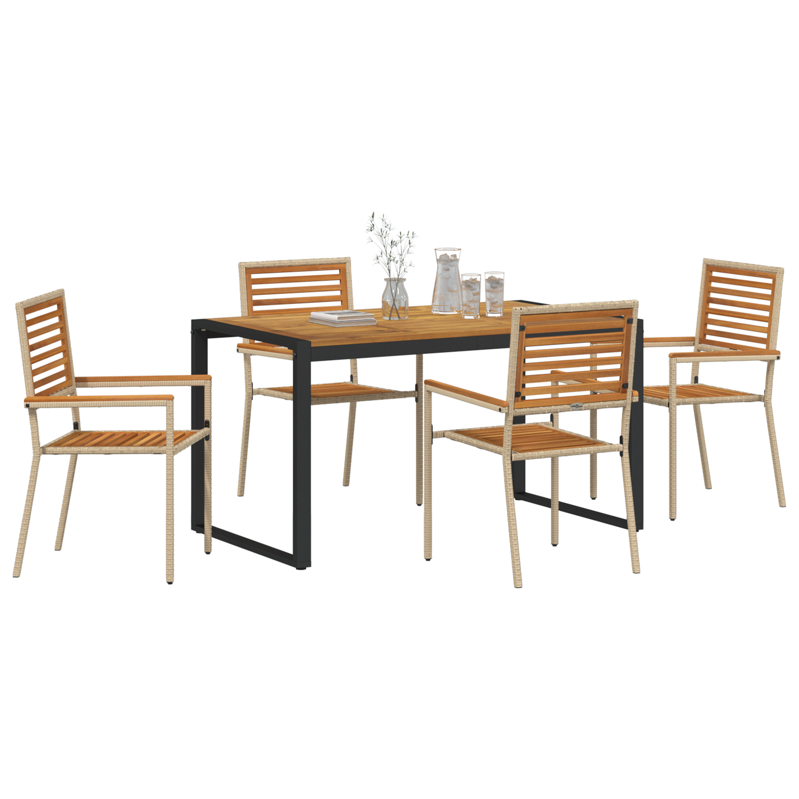 Set da pranzo da giardino  5 pezzi Beige Poly Rattan Acacia