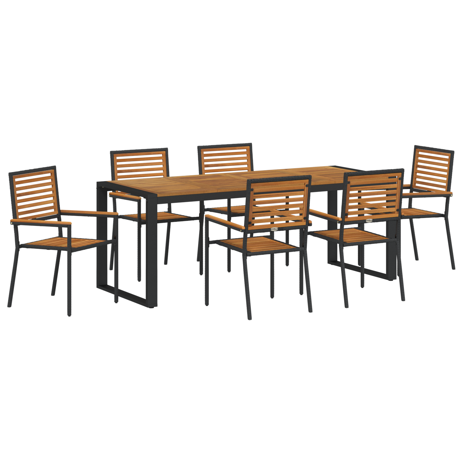 Set da Pranzo da Giardino  7 Pezzi Rete Poliestere Nero Acacia