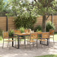 Set da Pranzo per Giardino  7 Pezzi Grigio Polyrattan Acacia