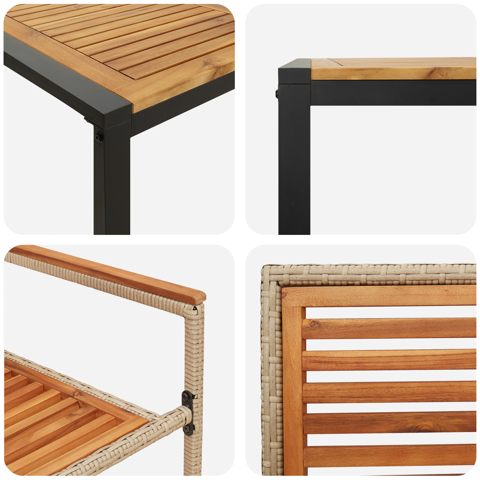 Set da Pranzo per Giardino  7 Pezzi Beige Poli Rattan Acacia