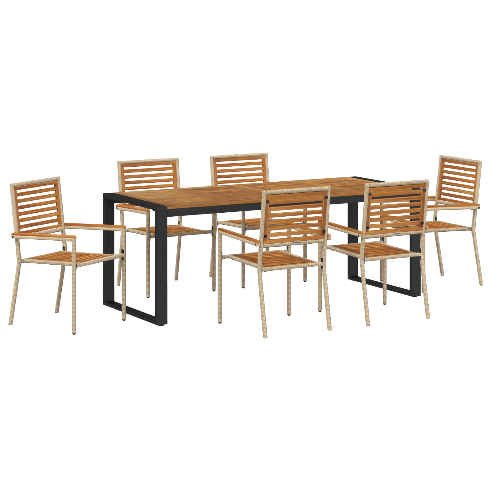 Set da Pranzo per Giardino  7 Pezzi Beige Poli Rattan Acacia
