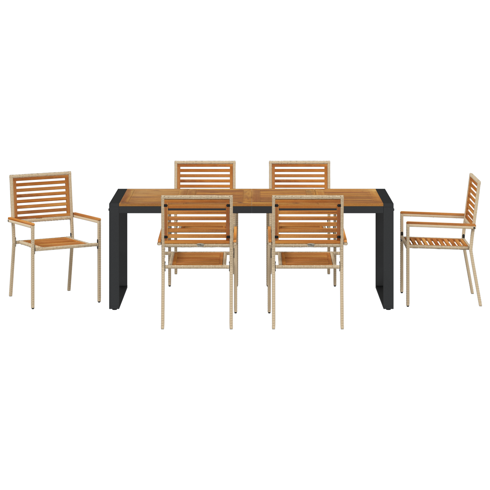 Set da Pranzo per Giardino  7 Pezzi Beige Poli Rattan Acacia