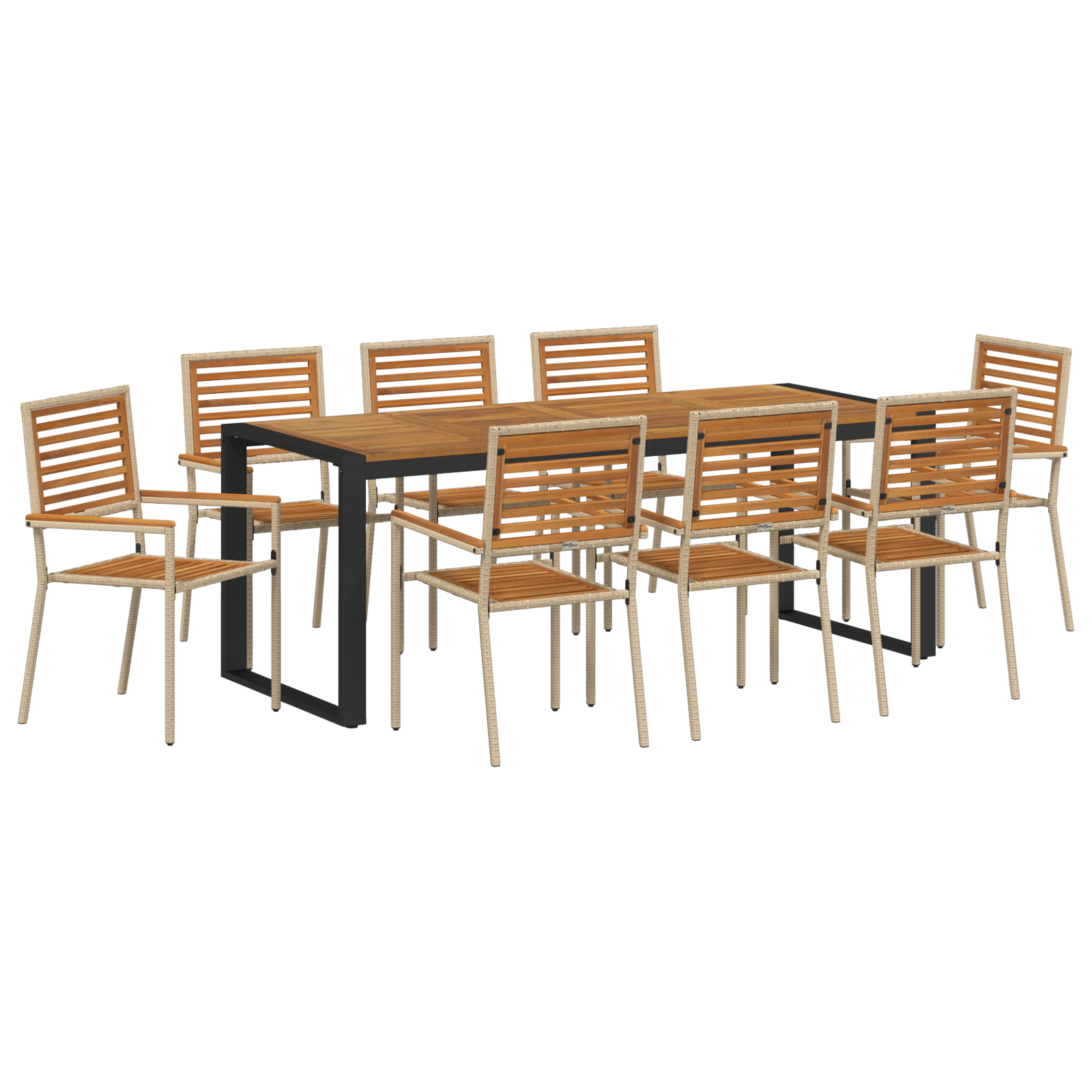 Set da pranzo da giardino  9 pezzi beige in polyrattan acacia