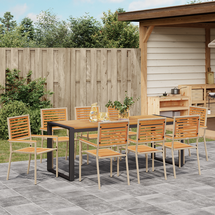 Set da pranzo da giardino  9 pezzi beige in polyrattan acacia