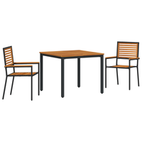 Set da Pranzo per Giardino  3 Pezzi Rattan Polietilene Nero Acacia