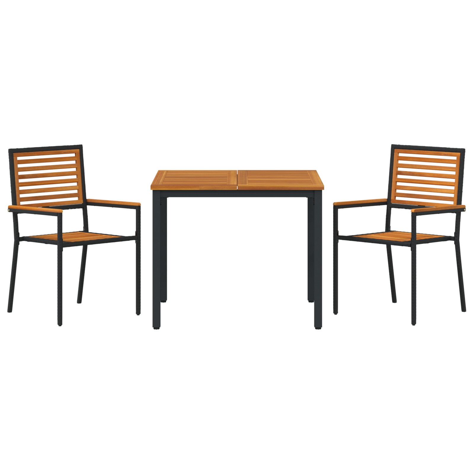 Set da Pranzo per Giardino  3 Pezzi Rattan Polietilene Nero Acacia