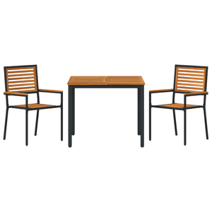 Set da Pranzo per Giardino  3 Pezzi Rattan Polietilene Nero Acacia