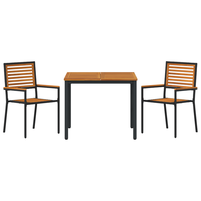Set da Pranzo per Giardino  3 Pezzi Rattan Polietilene Nero Acacia