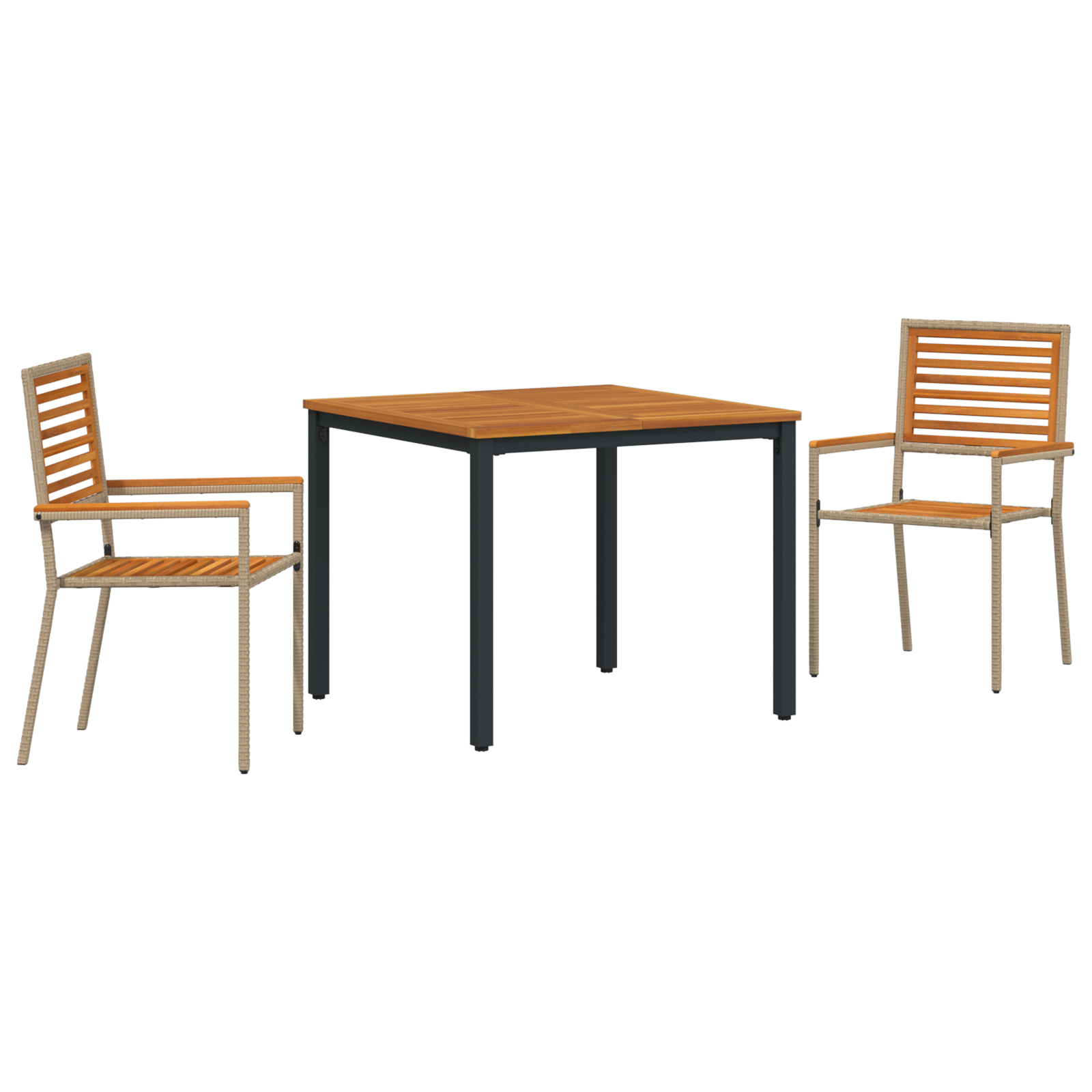 Set pranzo giardino  3 pezzi in rattan poliestere beige e acacia