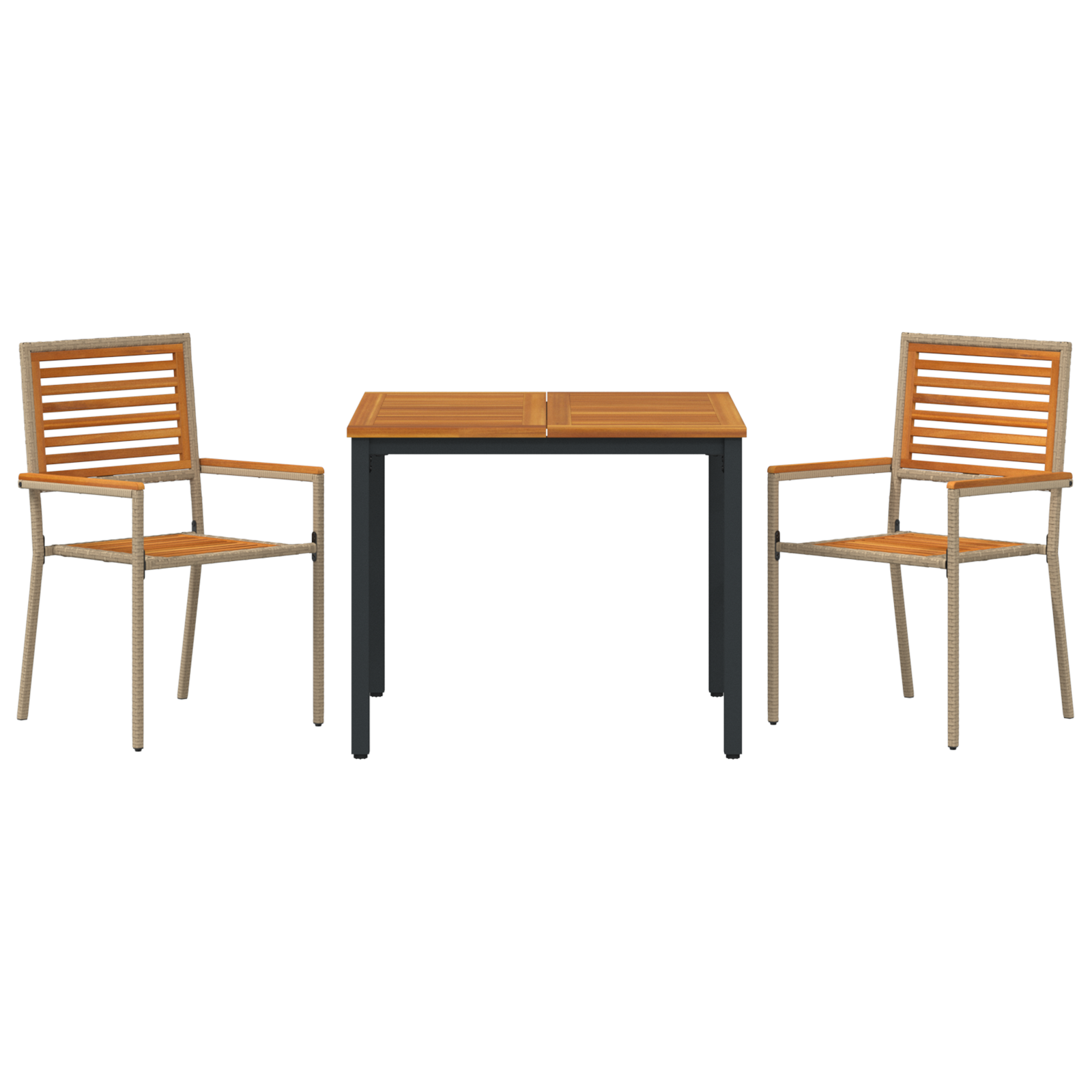 Set pranzo giardino  3 pezzi in rattan poliestere beige e acacia