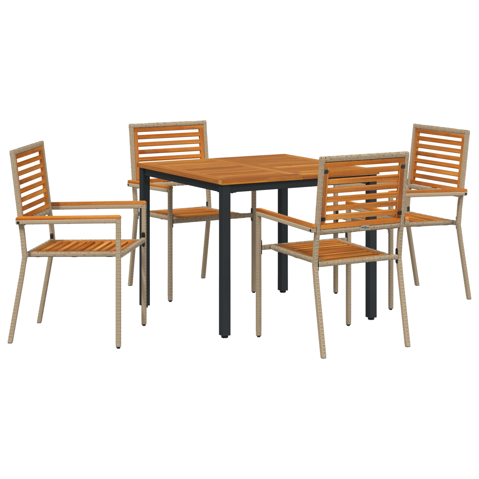 Set da pranzo da giardino 5 pezzi in rattan poliestere beige e acacia