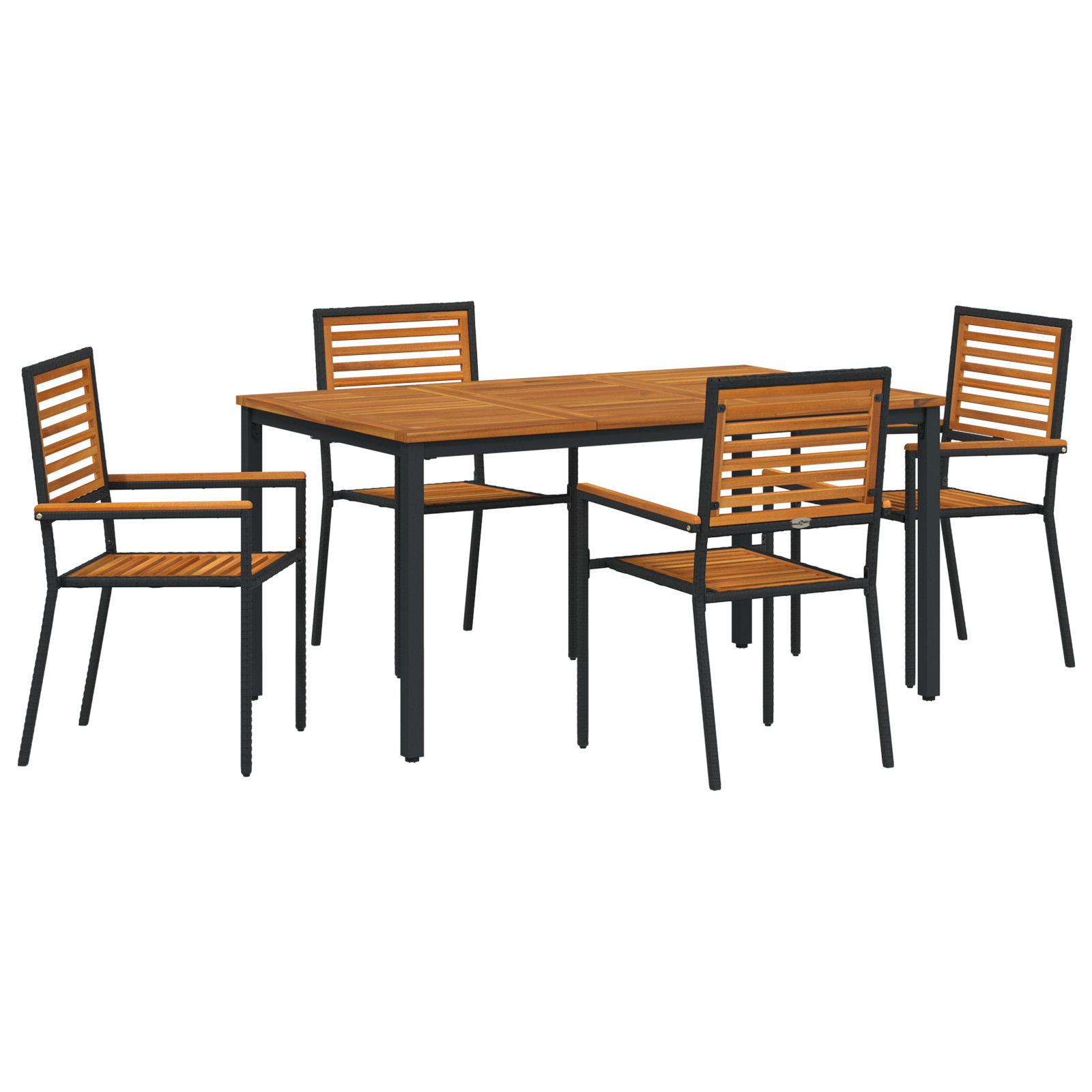 Set da pranzo da giardino 5 pezzi  Black Poly Rattan Acacia