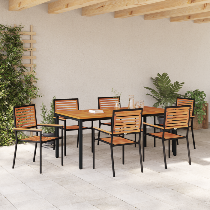 Set da Pranzo Giardino 7 Pezzi Rattan Sintetico Nero Acacia