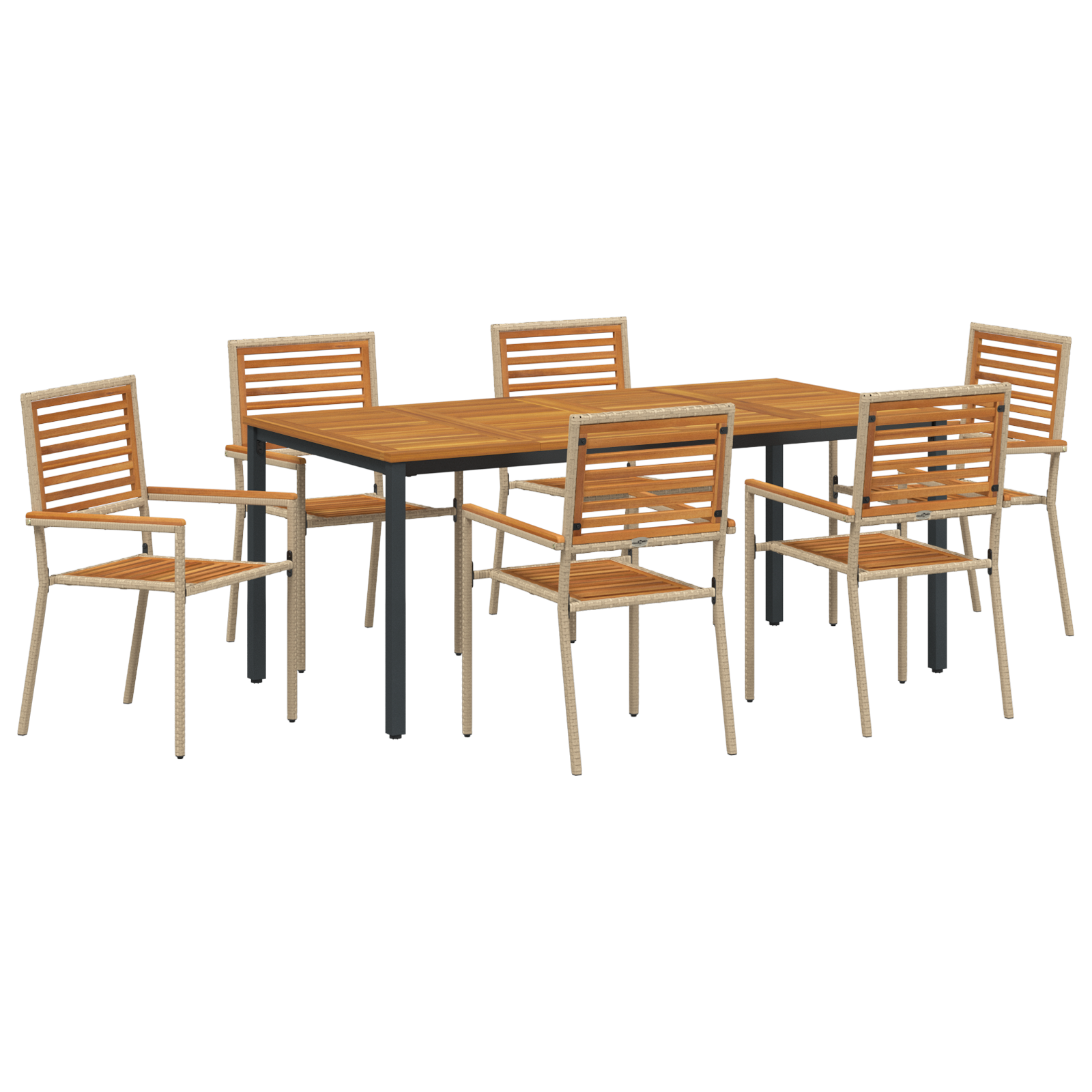 Set da Pranzo da Giardino  da 7 Pezzi Beige in Polyrattan e Acacia