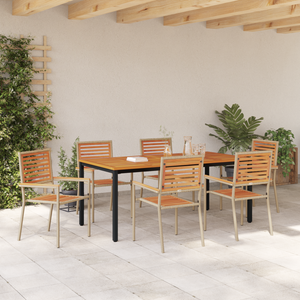 Set da Pranzo da Giardino  da 7 Pezzi Beige in Polyrattan e Acacia