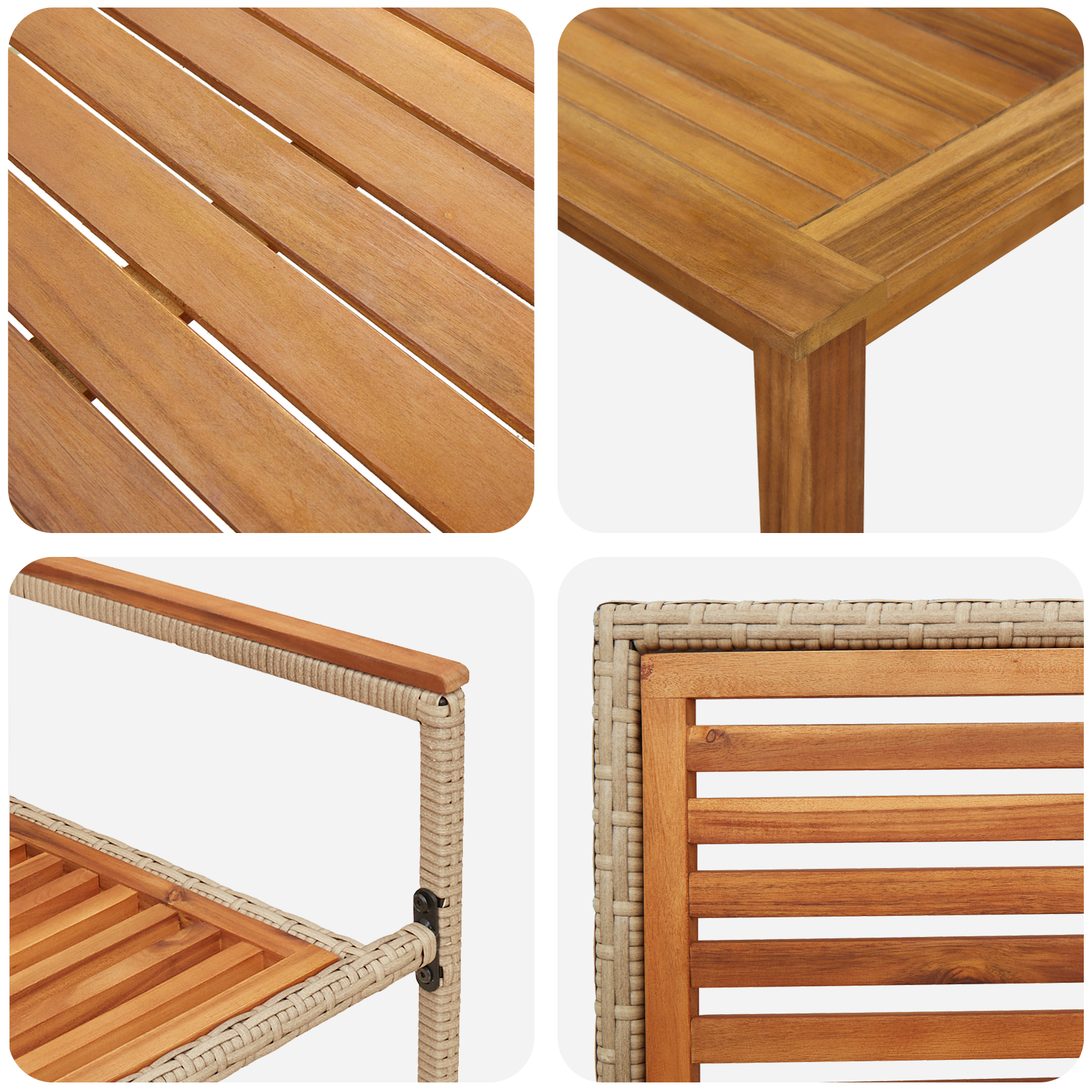 Set da Pranzo da Giardino  in 3 Pezzi Rattan Polietilene Beige Acacia