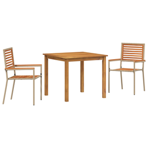 Set da Pranzo da Giardino  in 3 Pezzi Rattan Polietilene Beige Acacia