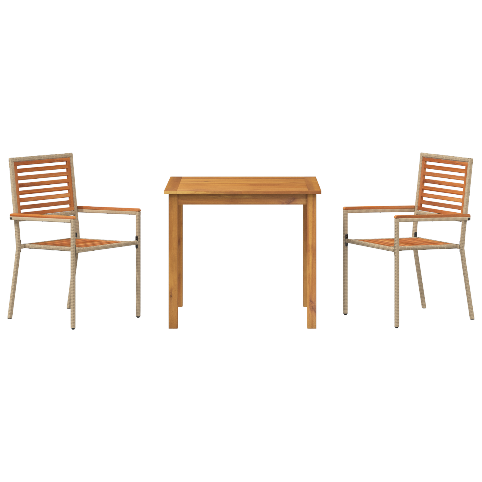 Set da Pranzo da Giardino  in 3 Pezzi Rattan Polietilene Beige Acacia