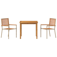 Set da Pranzo da Giardino  in 3 Pezzi Rattan Polietilene Beige Acacia