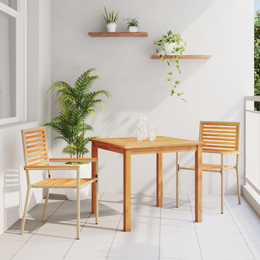 Set da Pranzo da Giardino  in 3 Pezzi Rattan Polietilene Beige Acacia