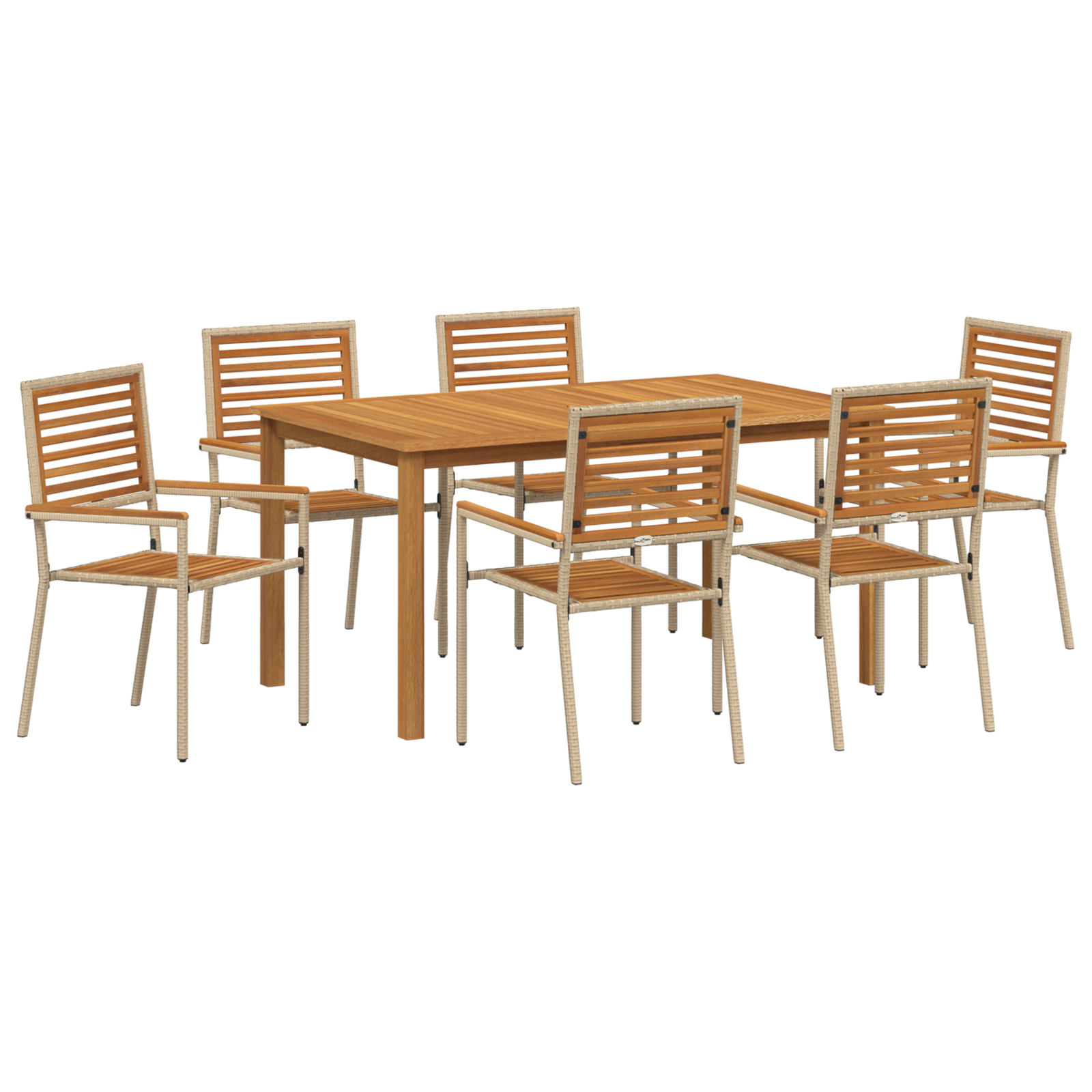Set da Pranzo Giardino  7 Pezzi Beige Polirattan Acacia