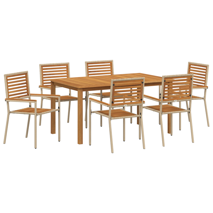 Set da Pranzo Giardino  7 Pezzi Beige Polirattan Acacia