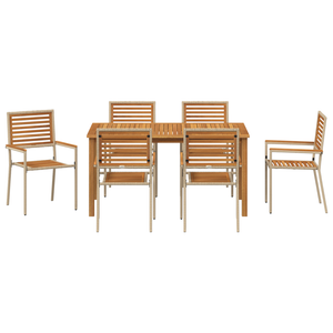 Set da Pranzo Giardino  7 Pezzi Beige Polirattan Acacia