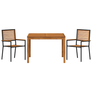 Set da Pranzo da Giardino  3 Pezzi Rattan Polipropilene Nero Acacia