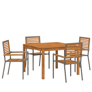 Set da Pranzo da Giardino  5 Pezzi Grigio Polyrattan Acacia