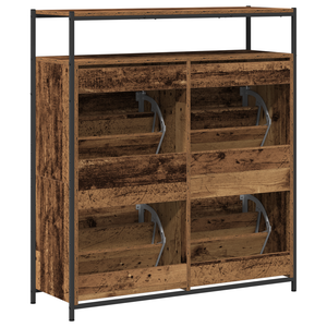 Mobile per Scarpe con 4 Cassetti Ribaltabili Legno Invecchiato 100x34x112 cm