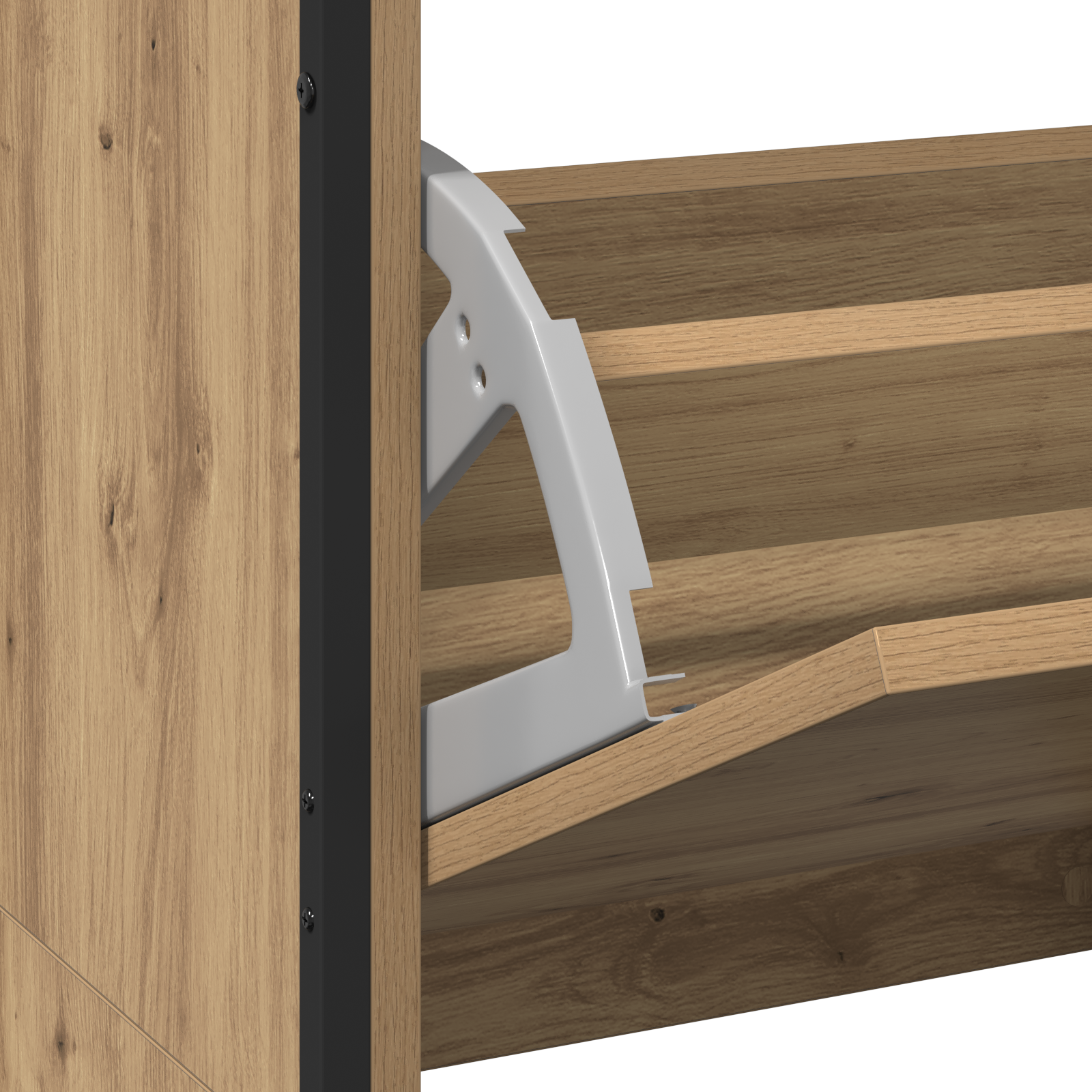 Mobile per scarpe con 4 cassetti a ribalta in rovere artigianale 100x34x112 cm