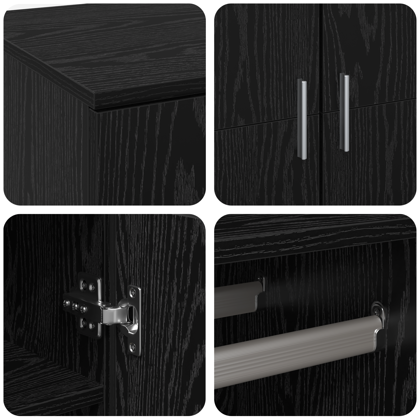 Highboard Rovere Nero 80x39x178 cm Legno Ingegnerizzato