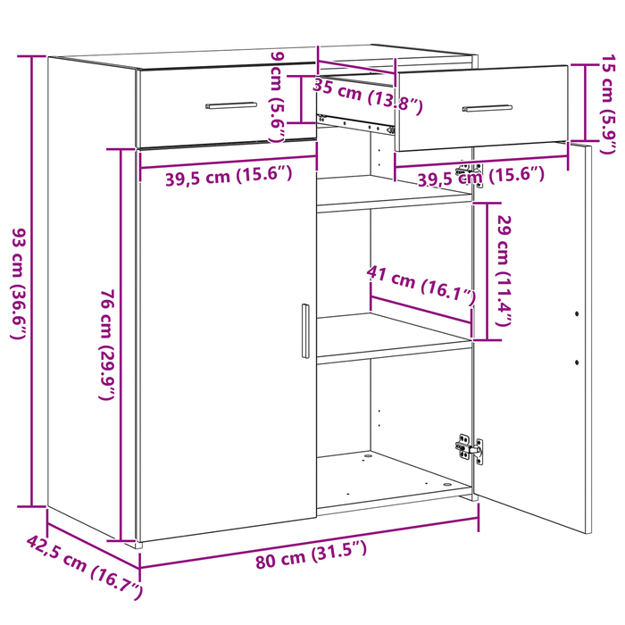 Armadio da stoccaggio Rovere Nero 80x42.5x93.5 cm Legno ingegnerizzato