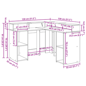 Scrivania Rovere Nero 130x130x91 cm Legno ingegnerizzato