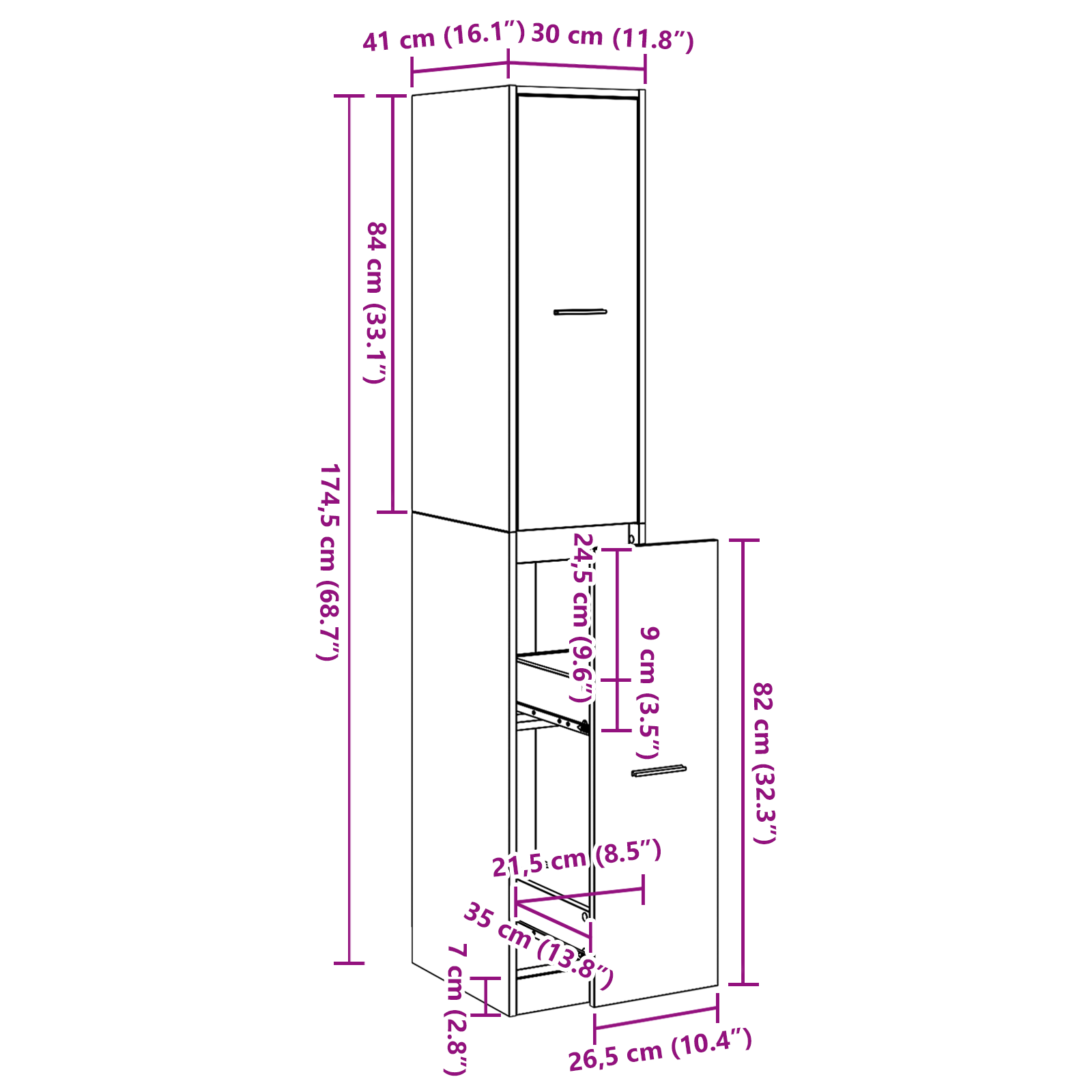 Armadio Apothecary Rovere Nero 30x41x174.5 cm Legno Ingegnerizzato