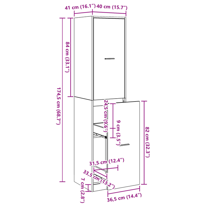 armadio da farmacia rovere nero 40x41x174,5 cm legno ingegnerizzato