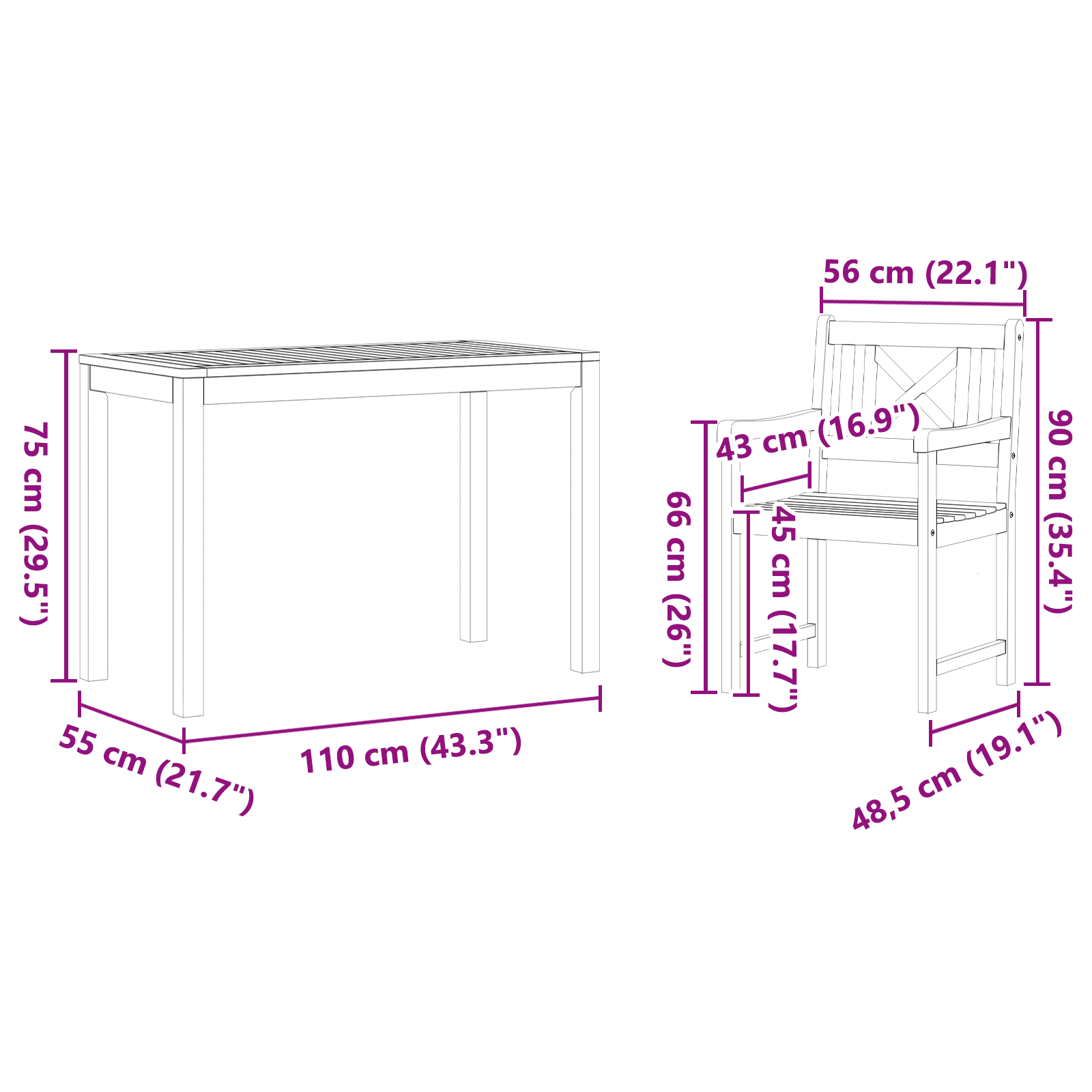 Sedie da giardino 2 pz 56x56x90 cm Legno massello di acacia