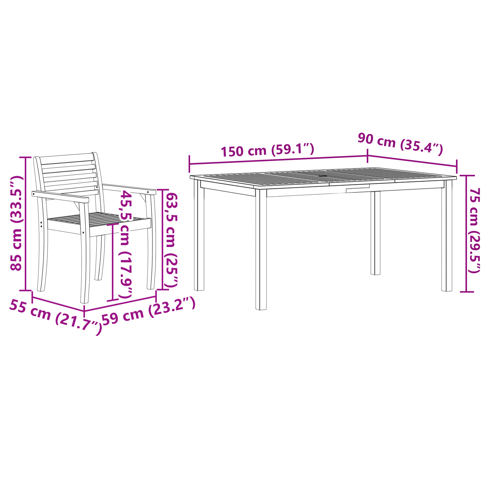 Set da Pranzo da Giardino da 5 Pezzi in Legno Massello di Acacia