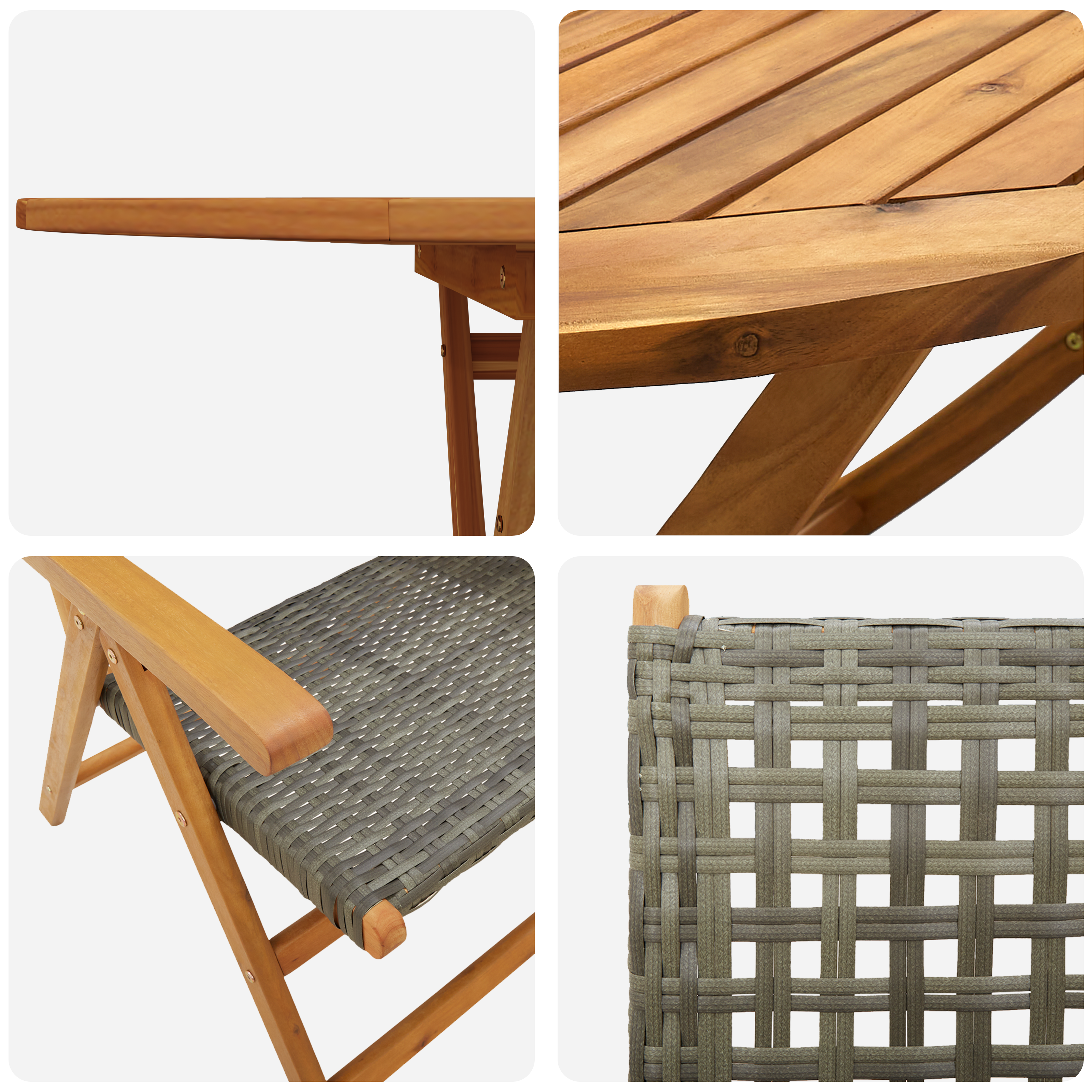 Set da pranzo per il giardino 7 pezzi  in legno di acacia e polyrattan grigio