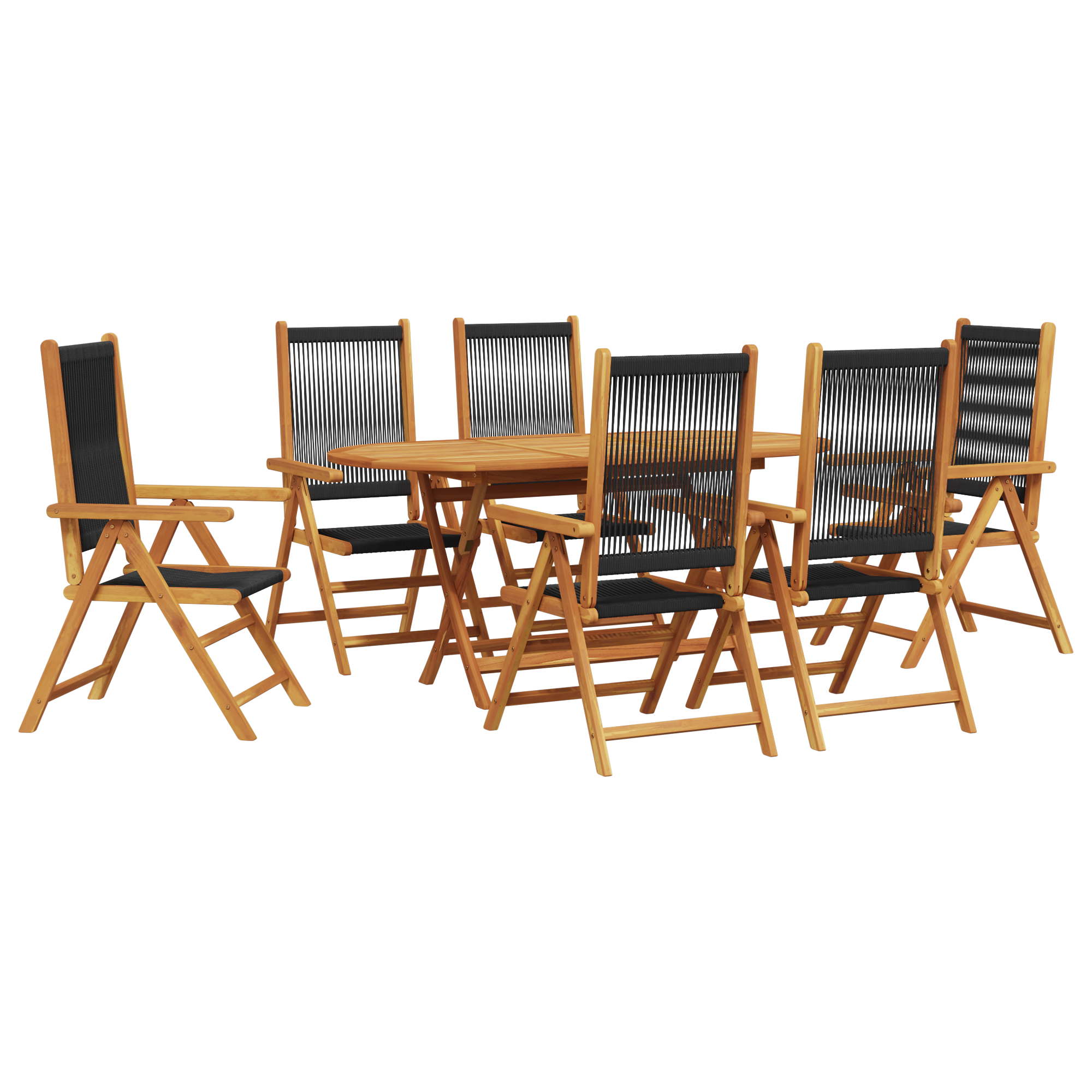 Set da Pranzo da Giardino da 7 Pezzi - Legno di Acacia Nero con Polyrattan