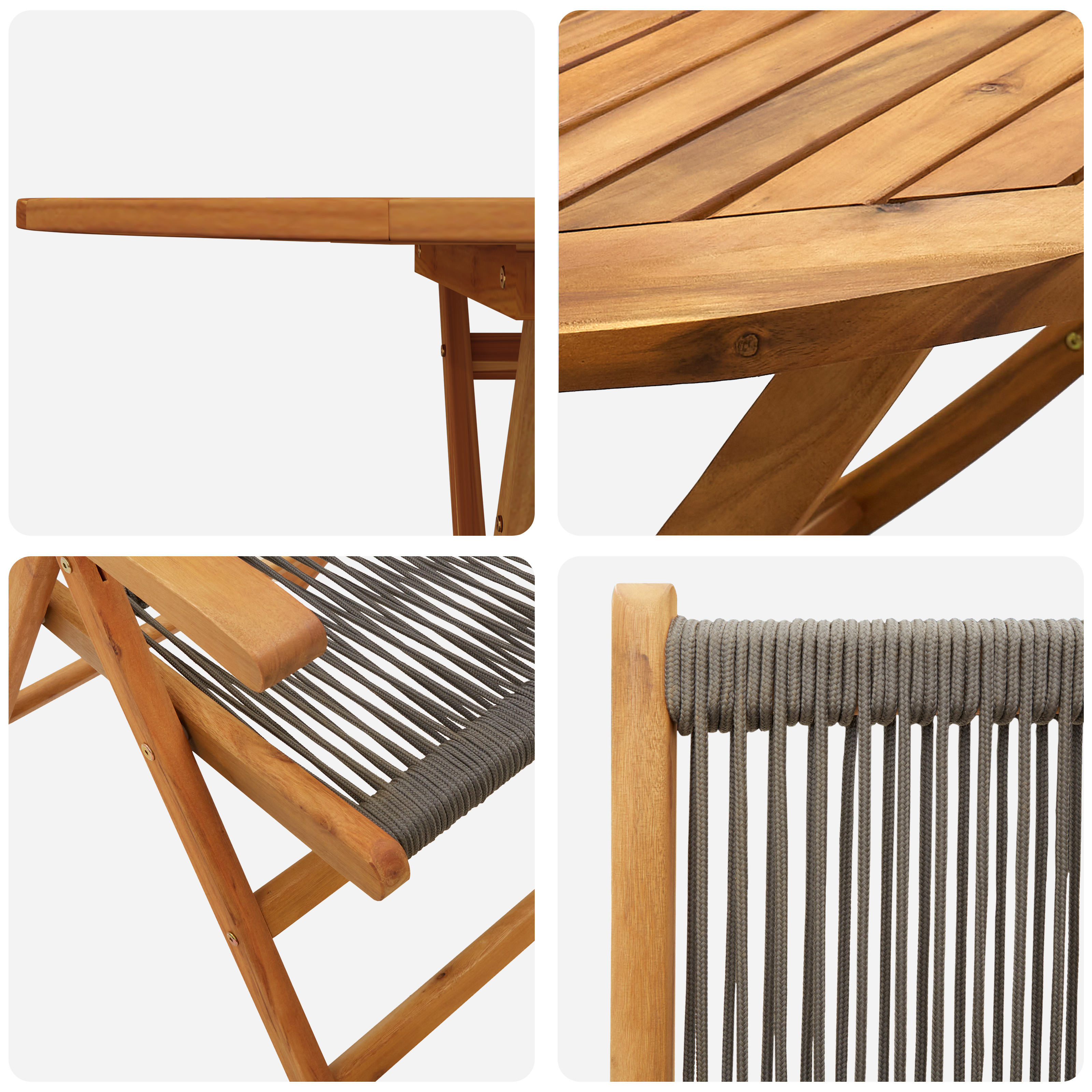 Set da Pranzo da Giardino a 5 Pezzi in Grigio con Legno Massello di Acacia e Poly Rattan