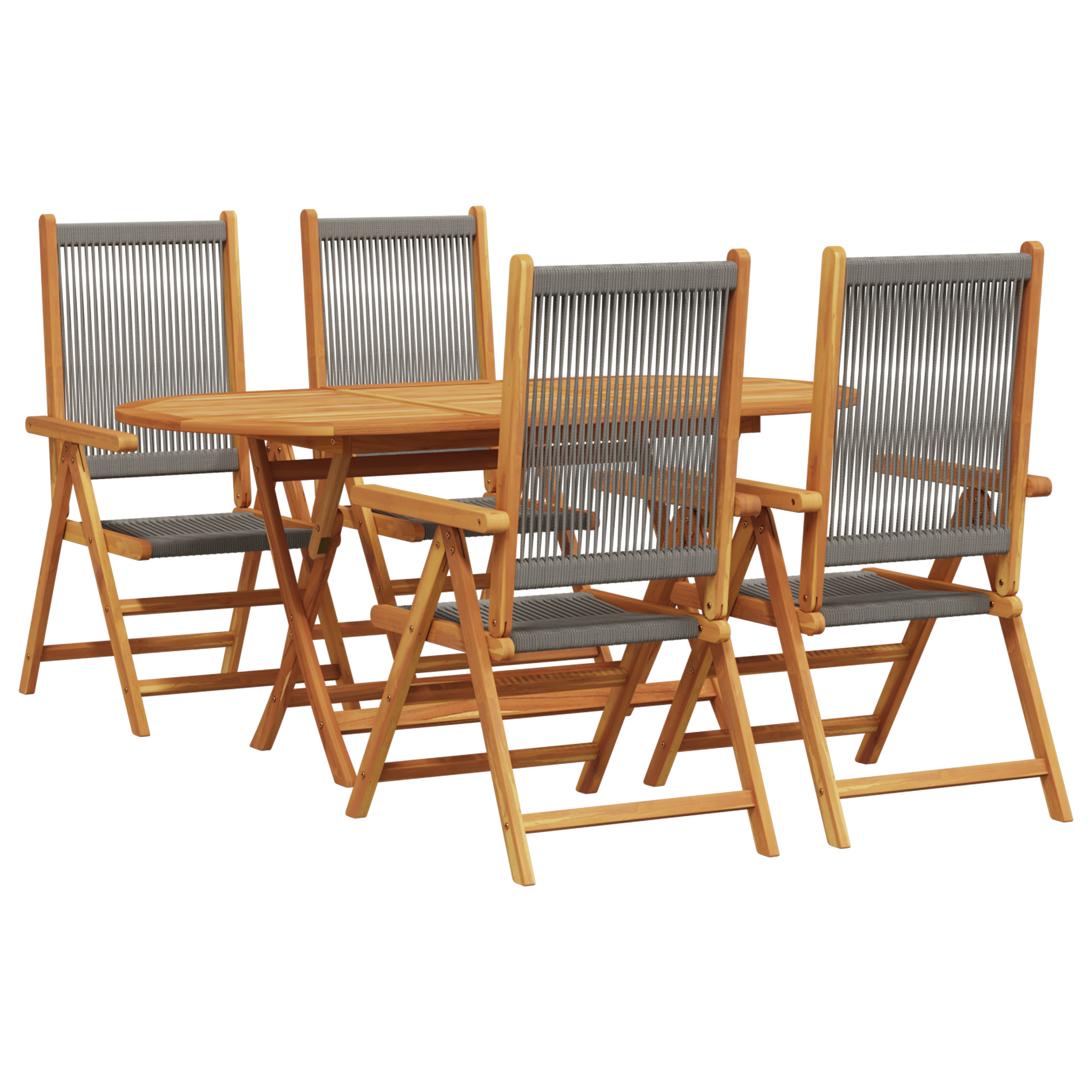 Set da Pranzo da Giardino a 5 Pezzi in Grigio con Legno Massello di Acacia e Poly Rattan