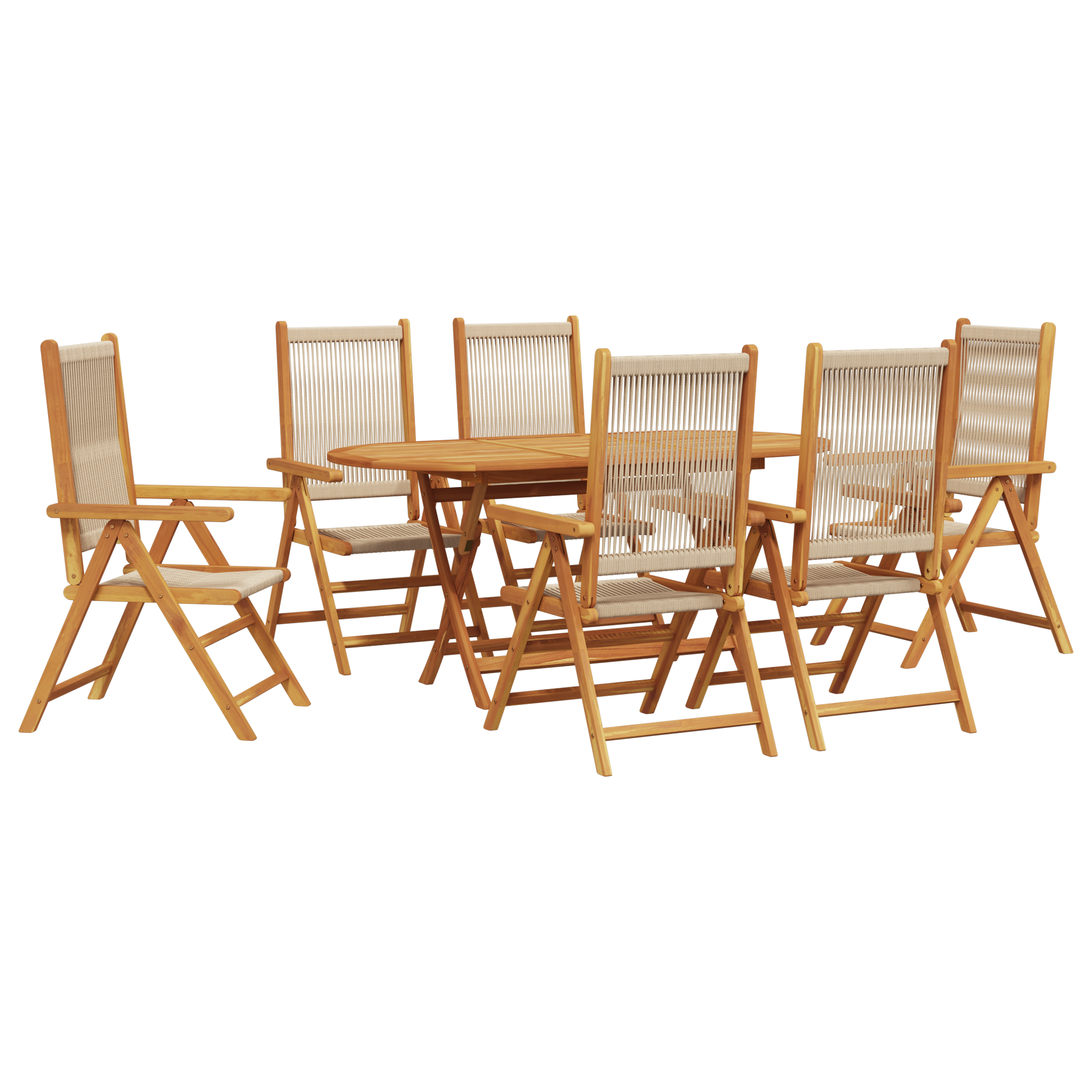 Set da pranzo per il giardino 7 pezzi  Beige in legno massello di acacia e polirattan