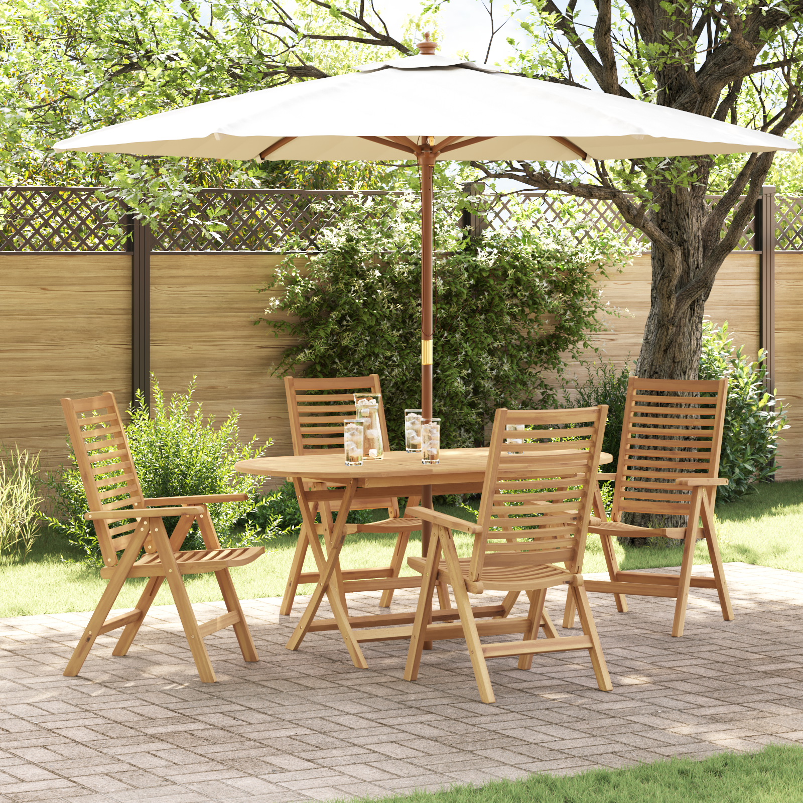 Sedie da Giardino  Pieghevoli 4 pcs in Legno Massello di Teak