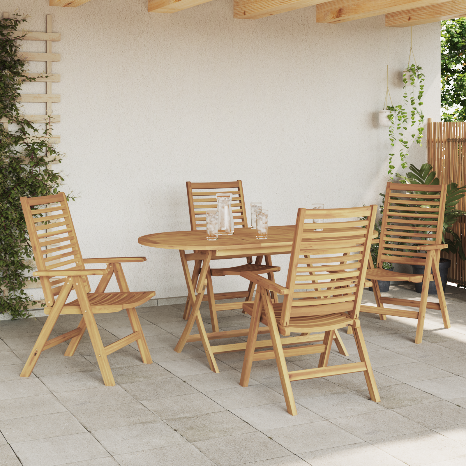 Sedie da Giardino  Pieghevoli 4 pcs in Legno Massello di Teak