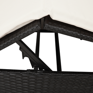 Doppio Lettino Prendi Sole con Tetto e Tendine Nero Polyrattan