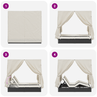 Doppio Lettino Prendi Sole con Tetto e Tendine Nero Polyrattan